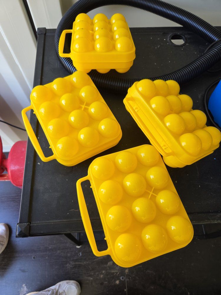 Set of 4 Yellow Plastic Egg Carriers/Holders - Portable 12-Egg Storage Cases