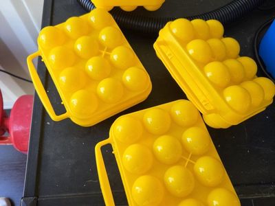 Set of 4 Yellow Plastic Egg Carriers/Holders - Portable 12-Egg Storage Cases