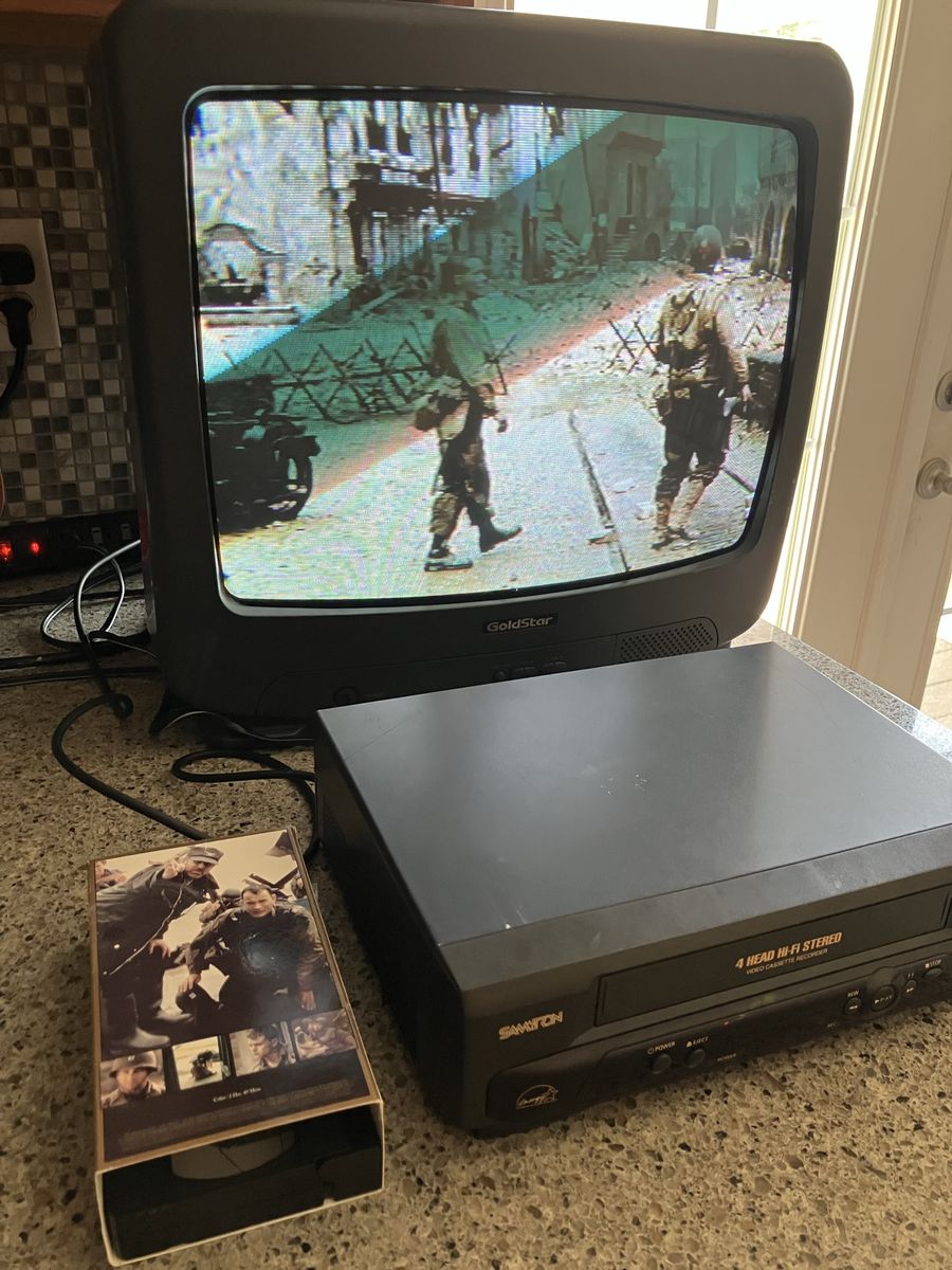 Vintage GoldStar CRT TV with Samtron 4-Head Hi-Fi Stereo VCR Player Set