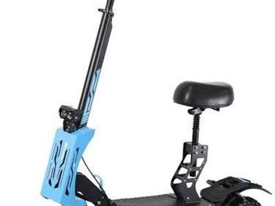 GT08 Electric Scooter, Blue, All-Terrain Tires, Foldable w/ Seat