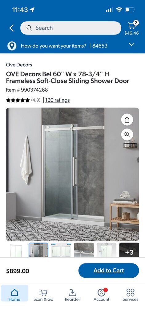 Frameless   60” Sliding Shower Door