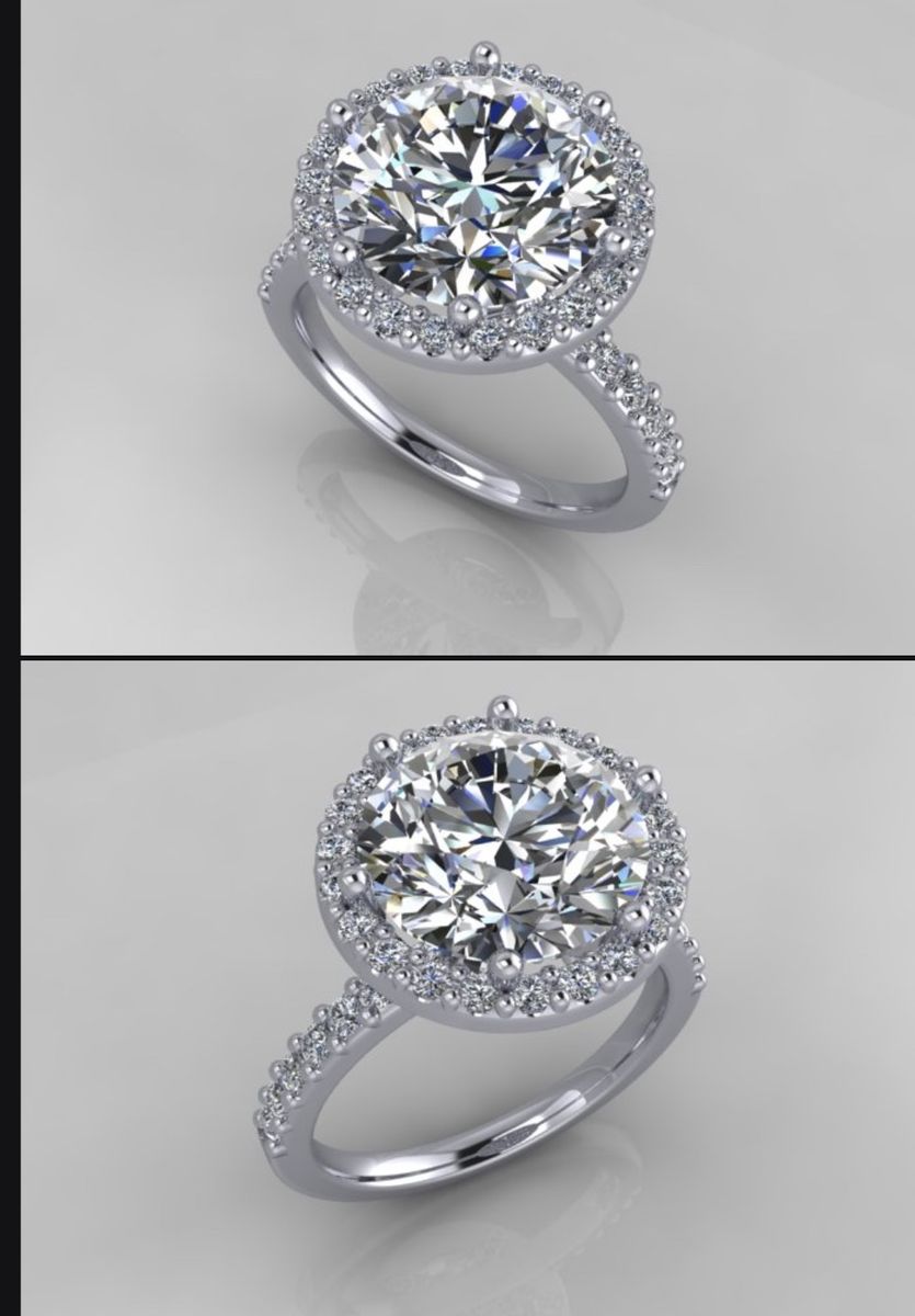 Round Diamond Halo Engagement Ring & wedding band Platinum Setting
