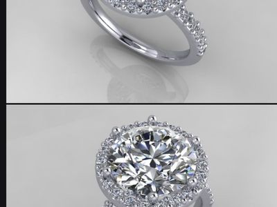 Round Diamond Halo Engagement Ring & wedding band Platinum Setting