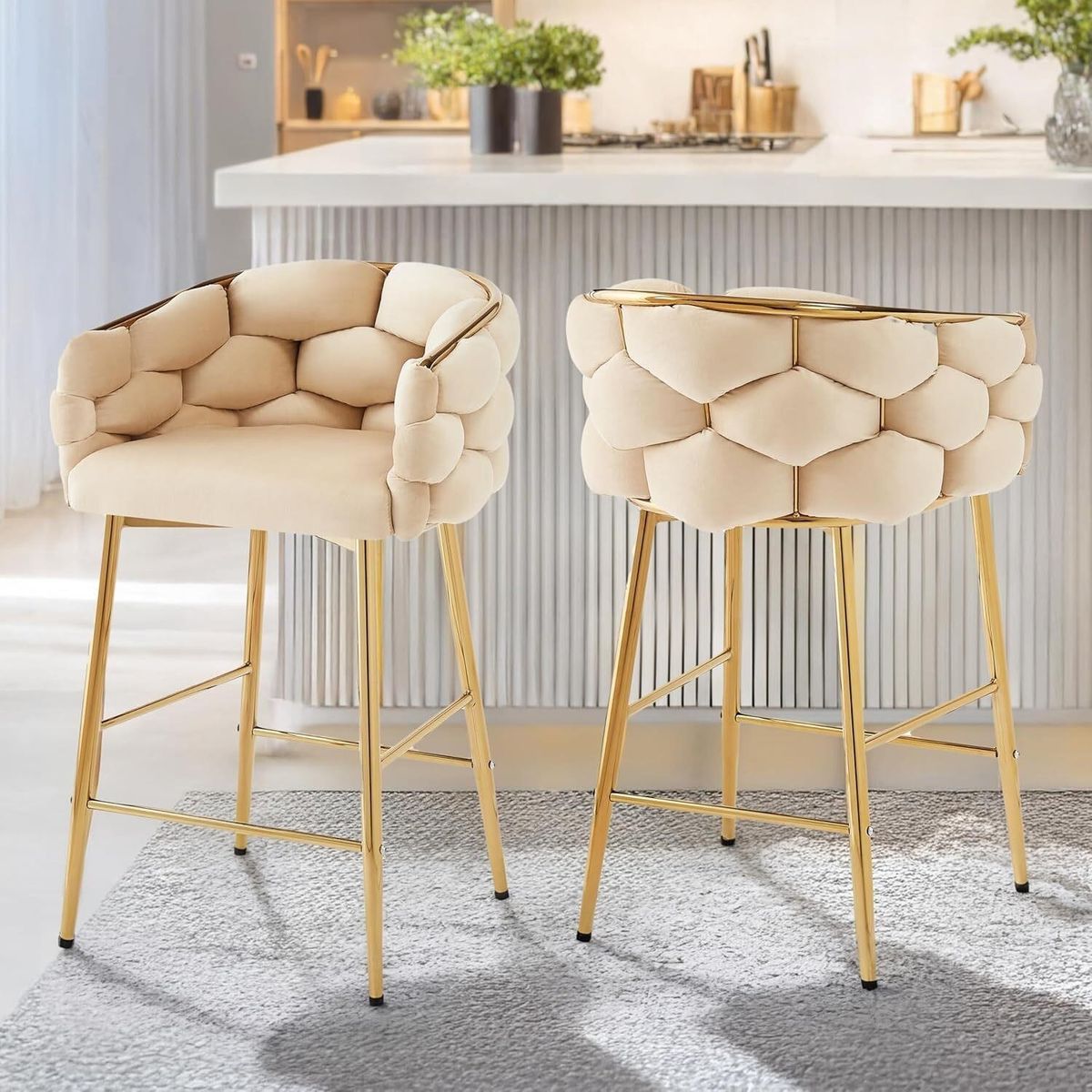 Roomfitters 2pc Velvet Counter Stools -  Beige