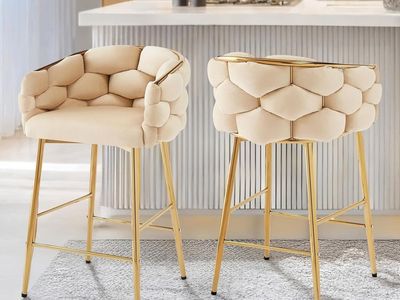 Roomfitters 2pc Velvet Counter Stools - Beige