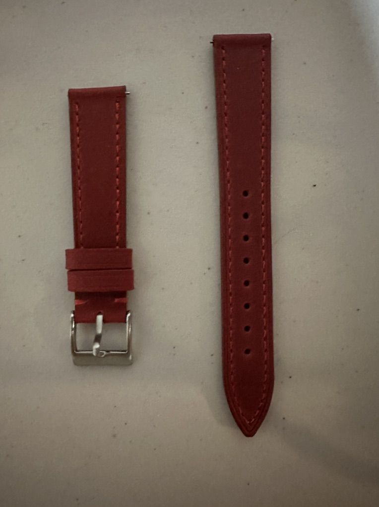 New 18mm Deep Red Real Genuine Leather Watch Strap