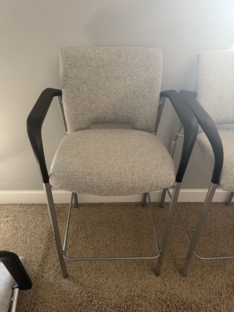 Set of 8 Gray Upholstered Bar Stools with Arms - Modern Kitchen/Counter Height Seating