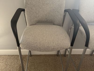 Set of 8 Gray Upholstered Bar Stools with Arms - Modern Kitchen/Counter Height Seating