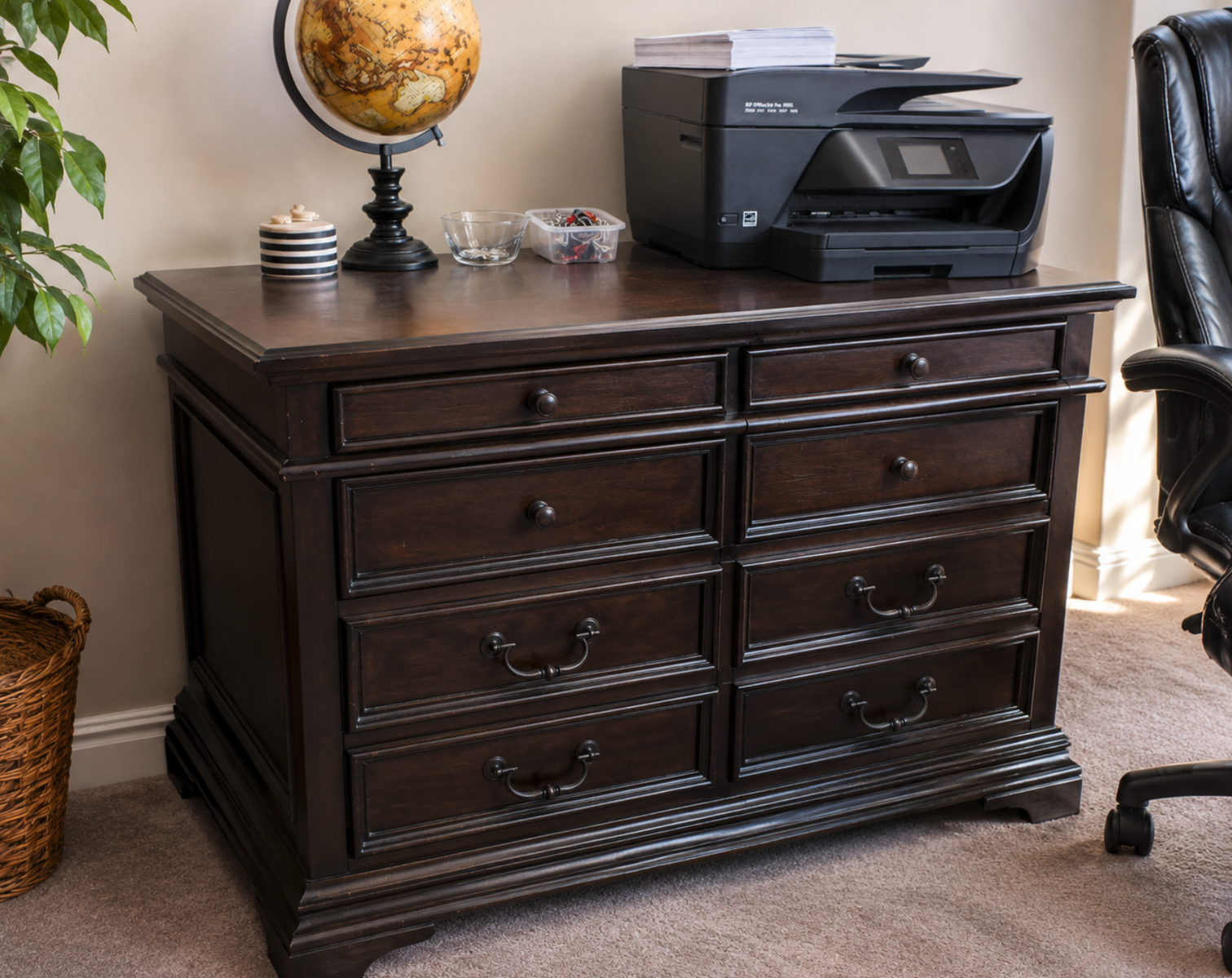 Dark Wood Executive Office Desk with 8 Drawers | Large Storage Computer Desk | Traditional Home Office Furniture