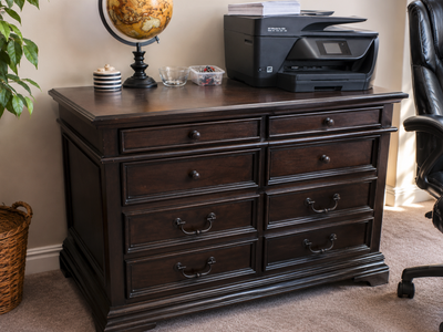 Dark Wood Executive Office Desk with 8 Drawers | Large Storage Computer Desk | Traditional Home Office Furniture