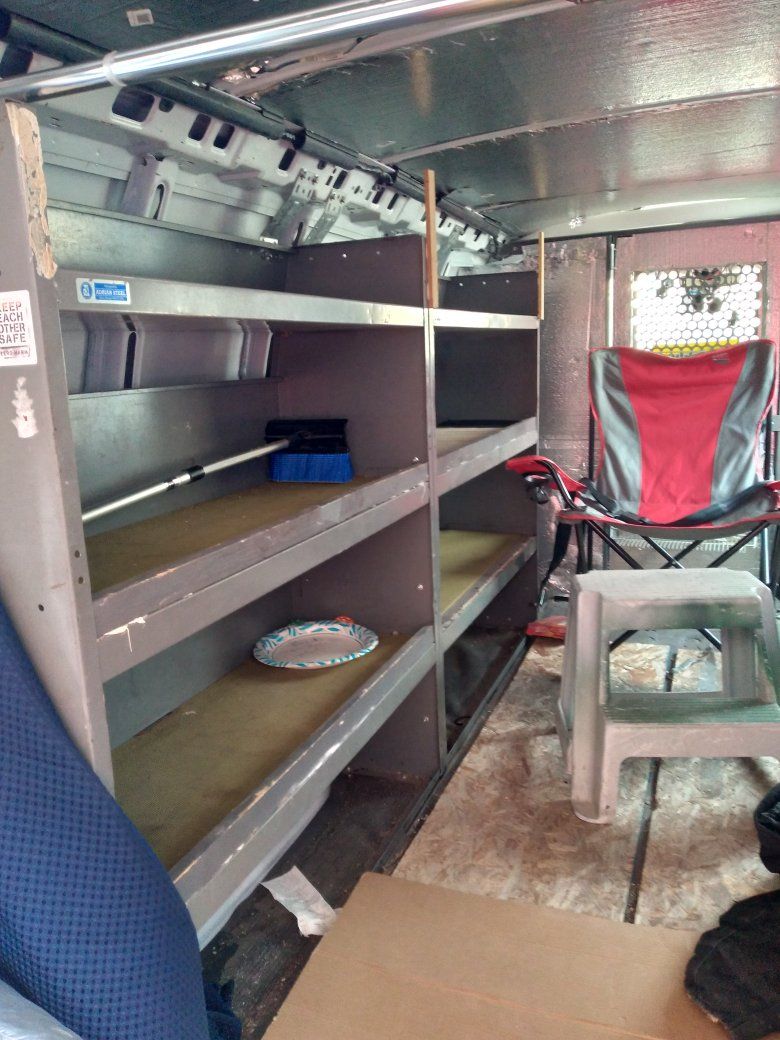 cargo van shelving,and divider wall with passage door