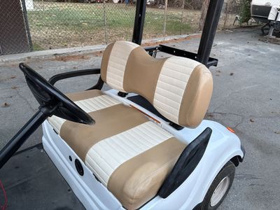 Yamaha Golf Cart - White with Tan/White Seats, Headlights, Windshield, Cargo Basket