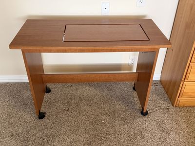 Wooden Sewing Machine Cabinet Table with Drop-Leaf Platform and Rolling Casters