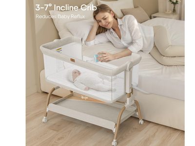 New in Box Baby Bassinet Bedside Crib, 3-in-1 Baby Bassinet Bedside Sleeper with Mattress and Soft, Breathable Sheet,