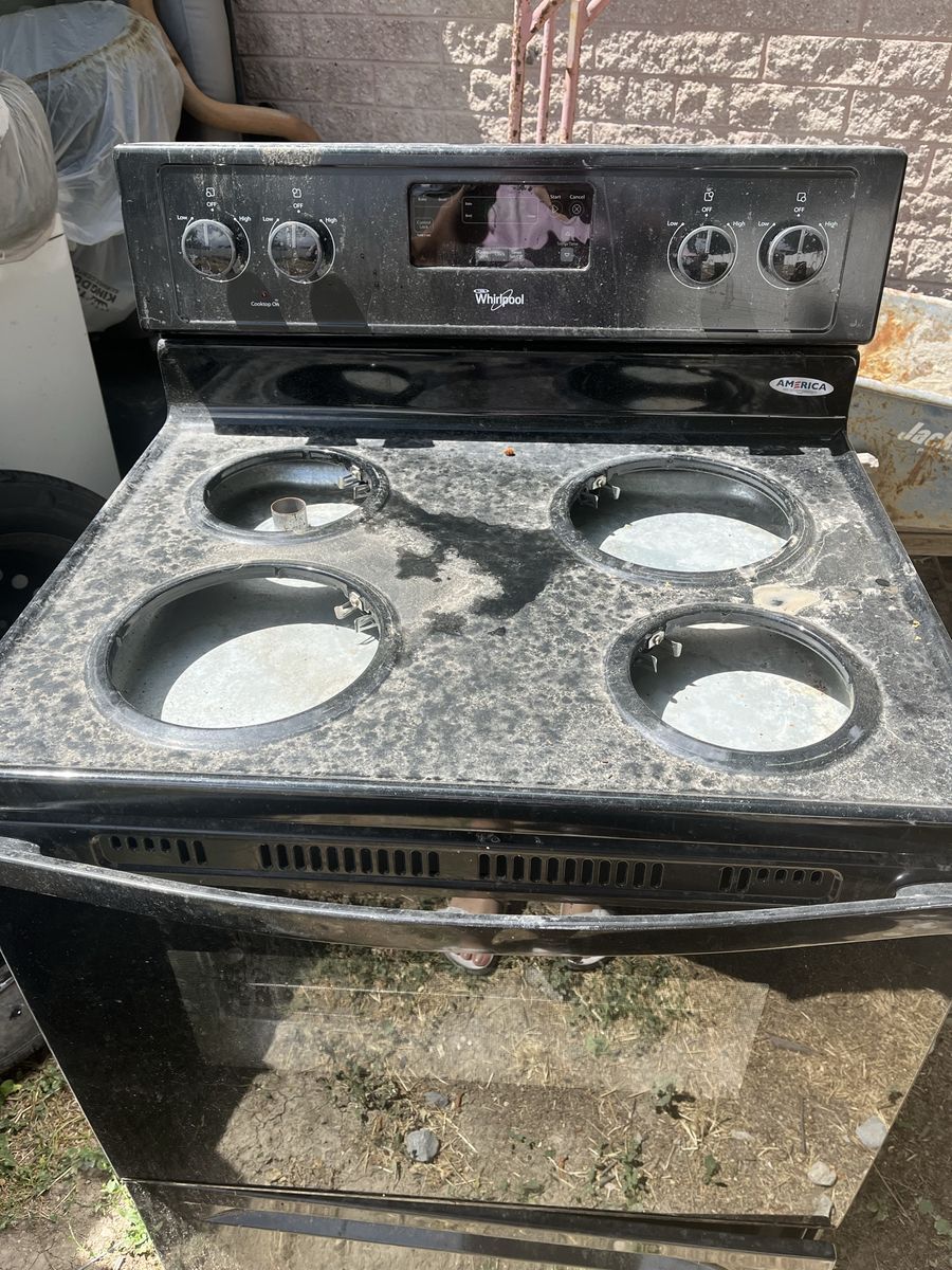 Whirlpool Electric Range Stove - Black, 4-Burner Electric Coil Top, Self-Cleaning Oven