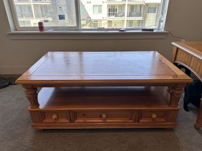 Wooden Coffee Table with Storage and Matching End Table - Light Wood Finish