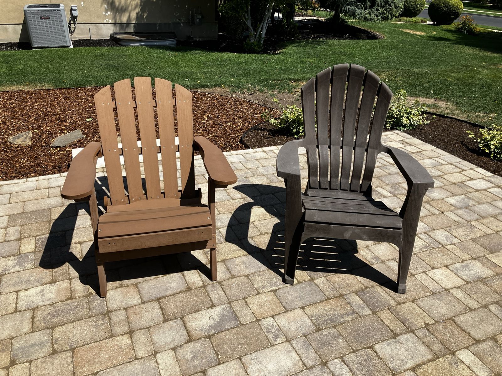 Adirondack chairs, 1 folding wood,1 plastic