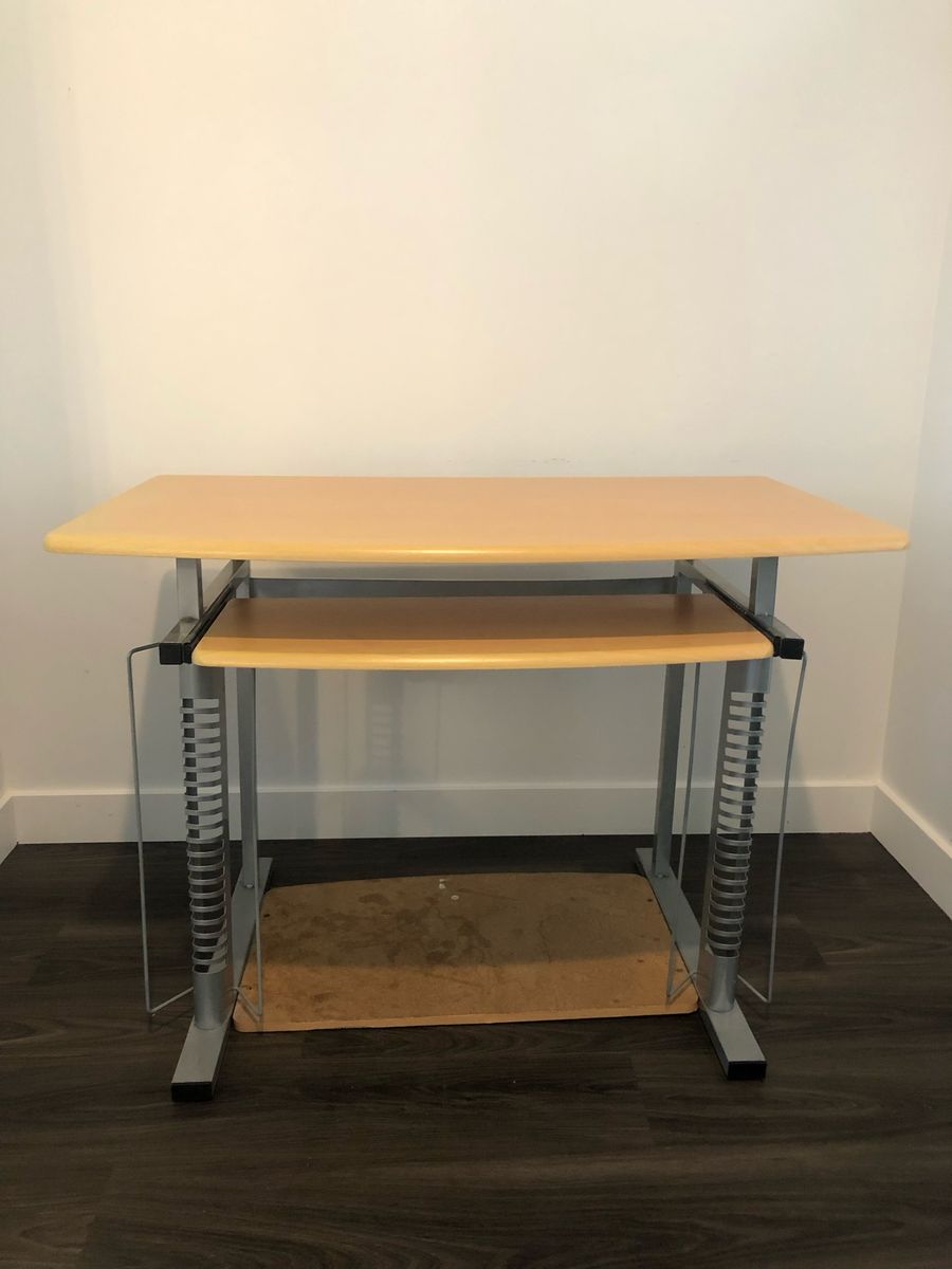 Compact Wood and Metal Computer Desk with Pull-Out Keyboard Tray