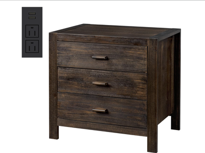 New in box, Nightstand with Charging Station, Solid Pine Wood 3 Drawer Night Stands