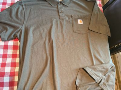 Carhartt Men's 2XL Loose Fit Olive Green K87 Pocket Polo Shirt - Cotton Blend