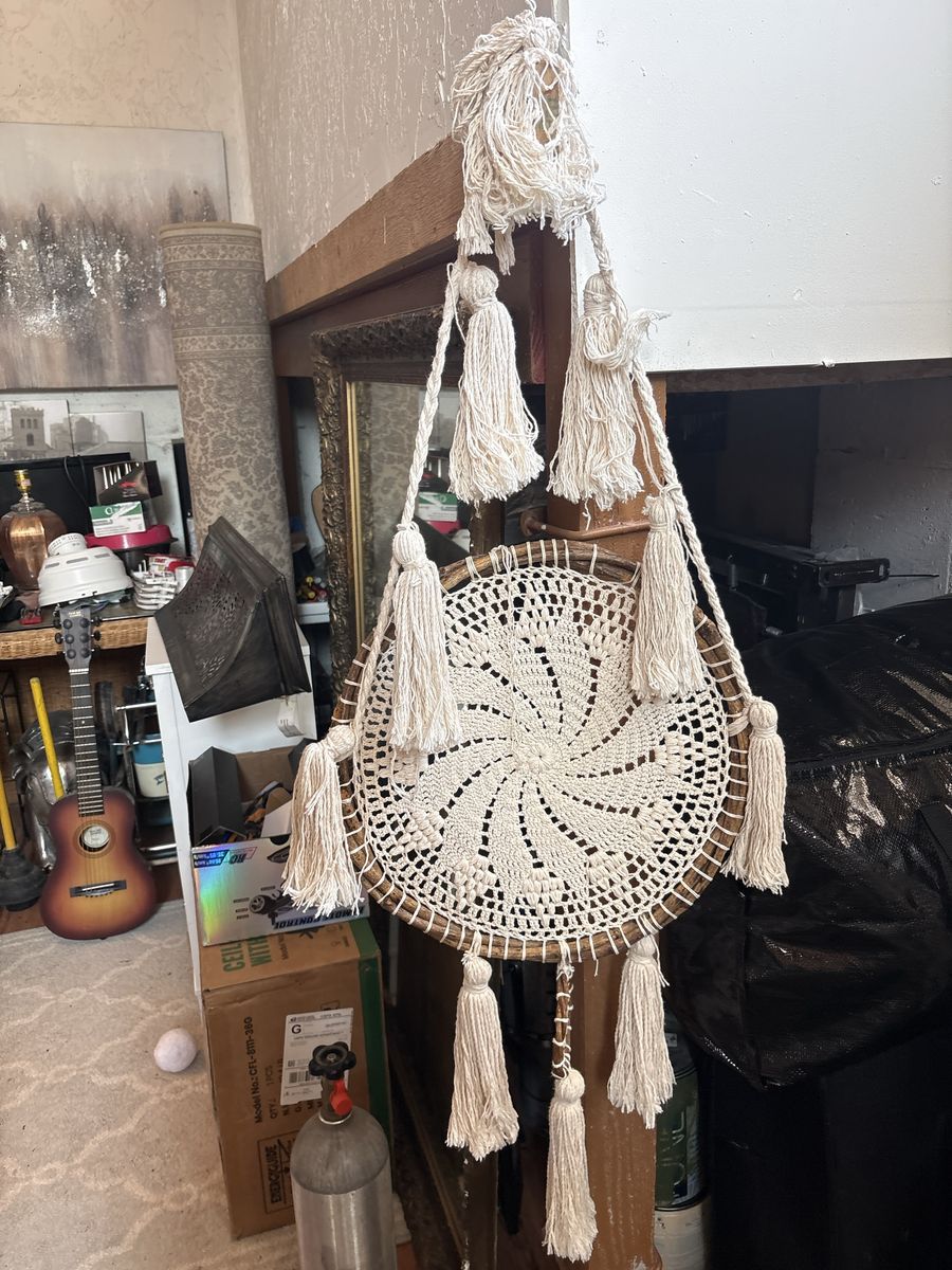 Boho Macrame Dreamcatcher Wall Hanging with Tassels - Cream Off-White