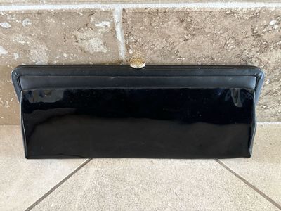 Long Vintage Black Patent Leather Clutch w/ Chain