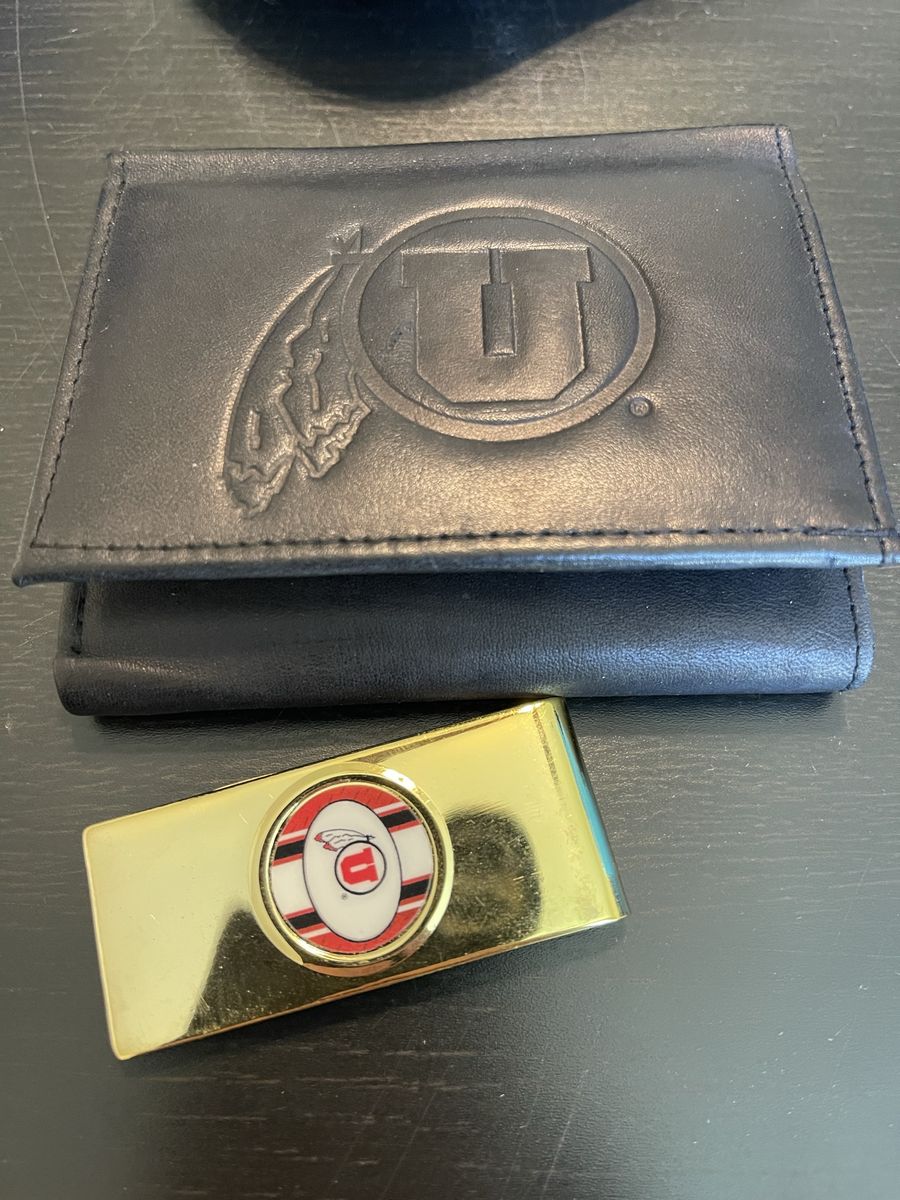 University of Utah Utes Black Leather Wallet & Gold Money Clip Set NCAA Fan Gear