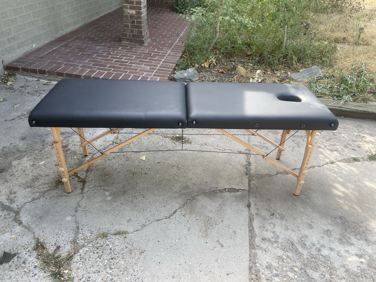 Portable Folding Massage Table - Black Leatherette with Wooden Frame