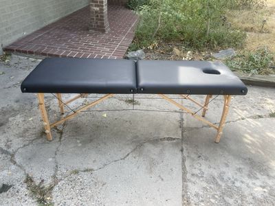 Portable Folding Massage Table - Black Leatherette with Wooden Frame