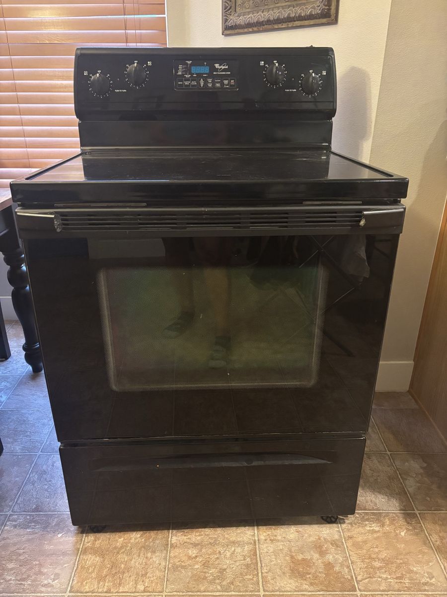 Whirlpool Electric Glass Top Stove with Self-Cleaning Oven - Black