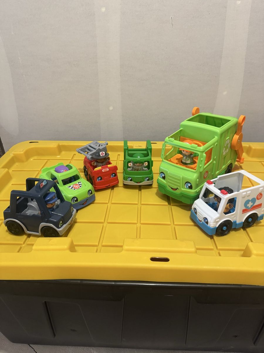 Fisher-Price Little People Toy Vehicle Lot - Garbage Truck, Fire Truck, Police Car & More