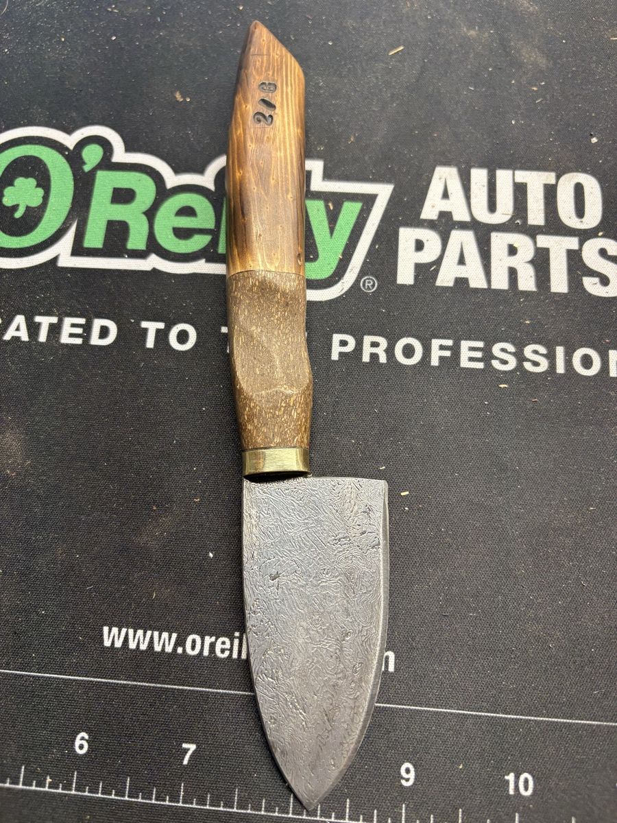 Handmade Damascus Steel Small Fixed Blade Knife with Wood Handle - Unique Outdoor Tool