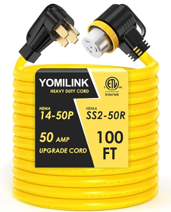 YOMILINK 100 Feet 50 Amp RV/Generator Cord, NEMA 14-50P to SS2-50R Lock 100% Copper Wire