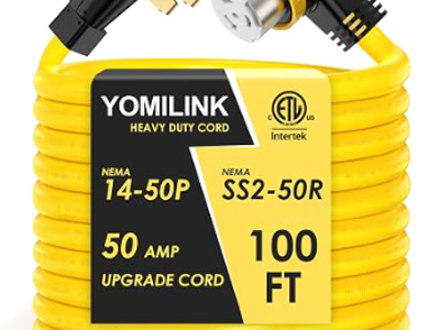 YOMILINK 100 Feet 50 Amp RV/Generator Cord, NEMA 14-50P to SS2-50R Lock 100% Copper Wire