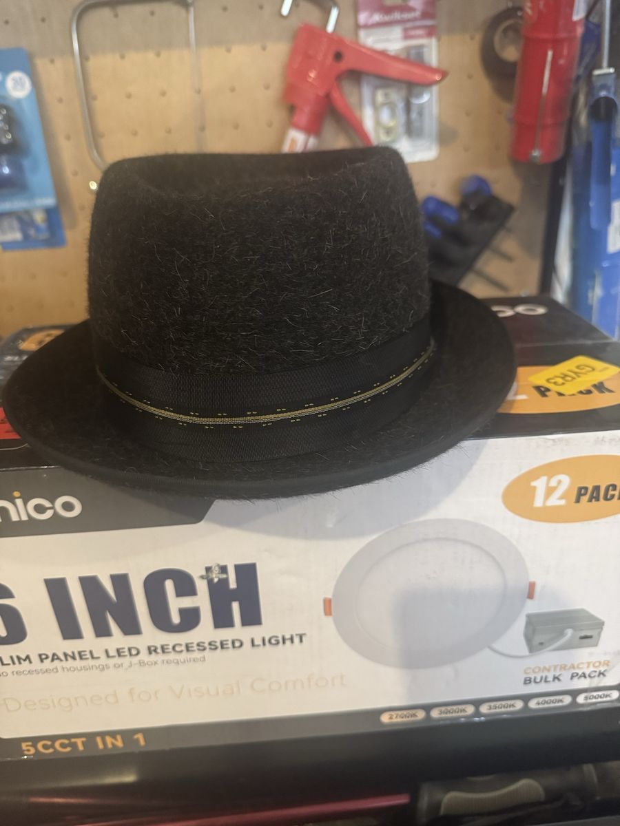 Champ Hats Vintage Black Felt Fedora Hat with Grosgrain Ribbon, Size 7 3/8 Long Oval