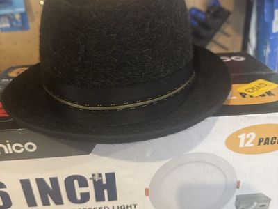 Champ Hats Vintage Black Felt Fedora Hat with Grosgrain Ribbon, Size 7 3/8 Long Oval