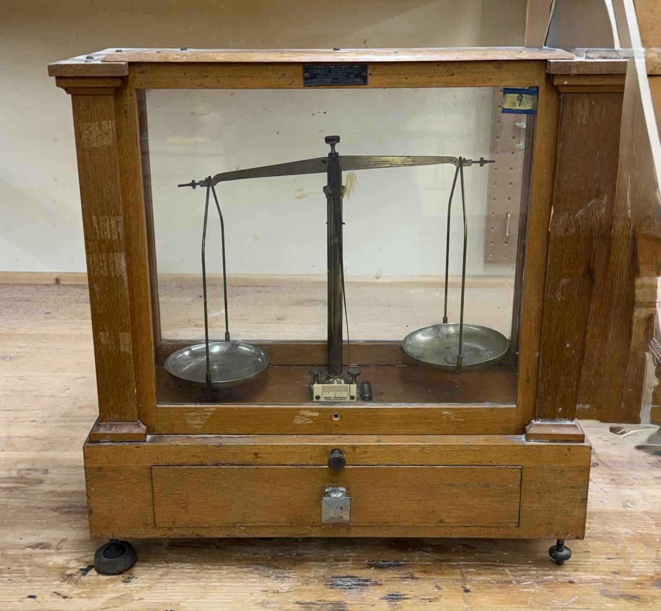 Vintage Henry Troemner Analytical Balance Scale in Glass Wooden Case