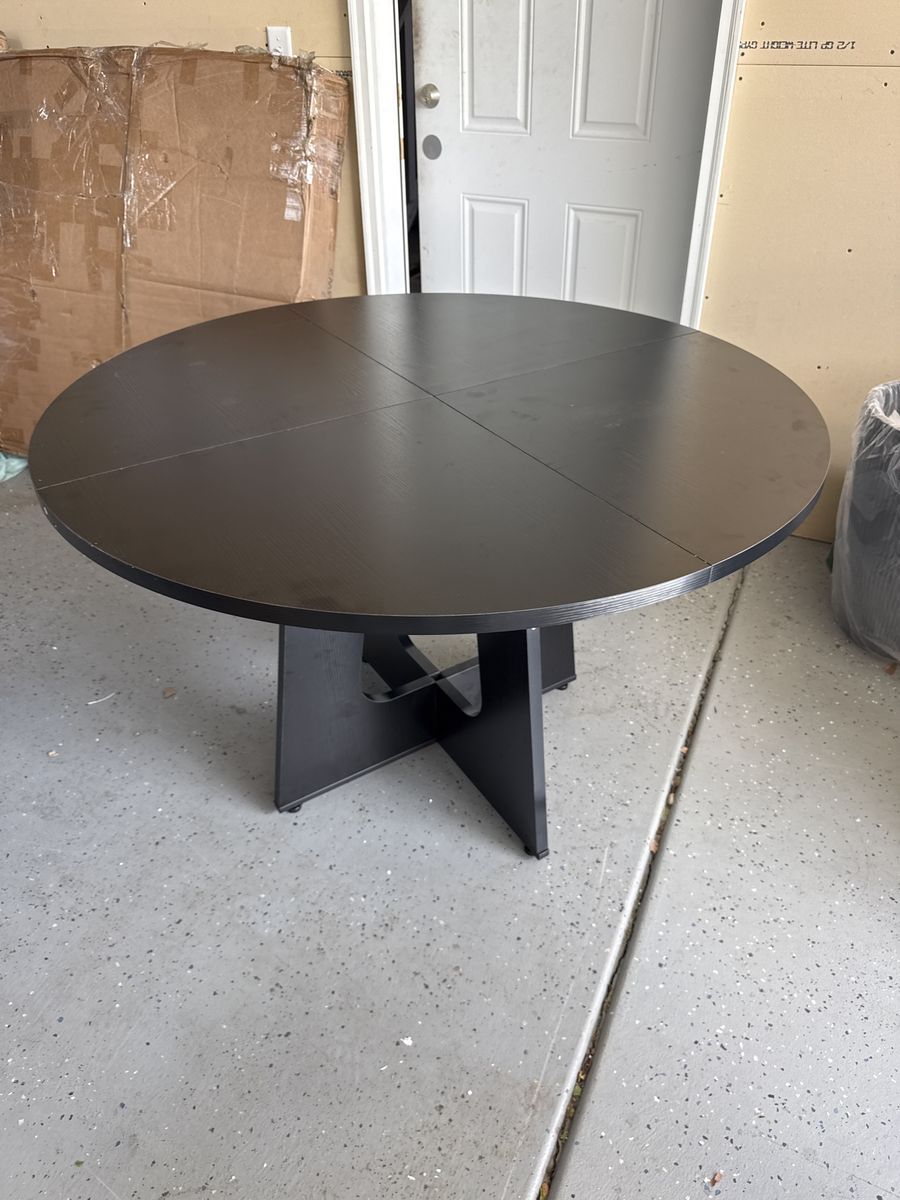 Black Round Dining Table - Modern Pedestal Base.