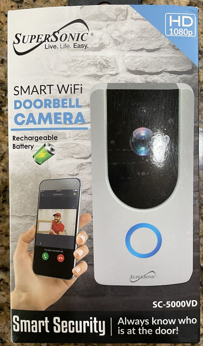 SuperSonic SC-5000VD Smart WiFi 1080P HD Doorbell Camera with Rechargeable Battery & Night Vision