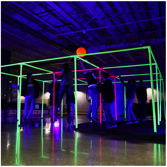 Professional 9 SQUARE in the air NEON GLOW - Nine Square party game for rent