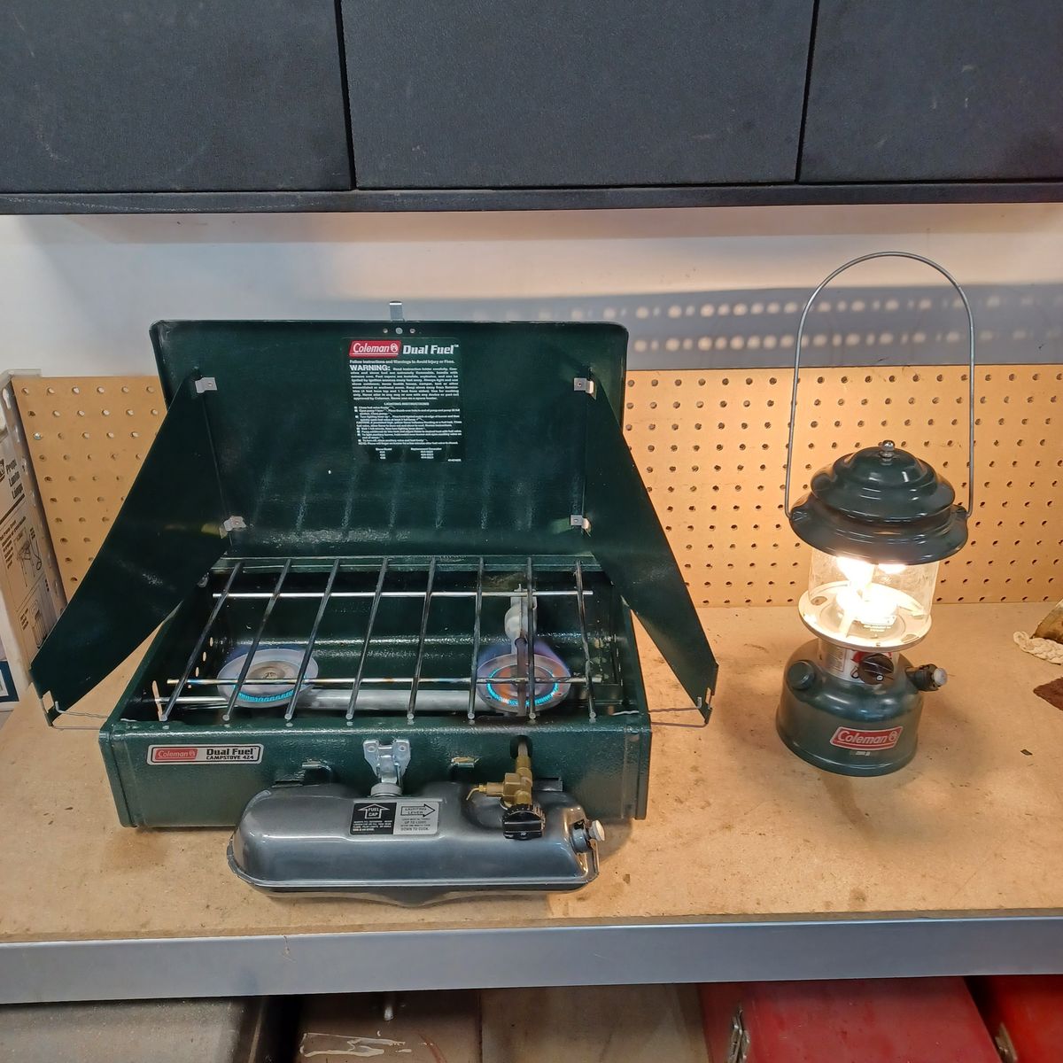Camping ready Coleman lantern and stove