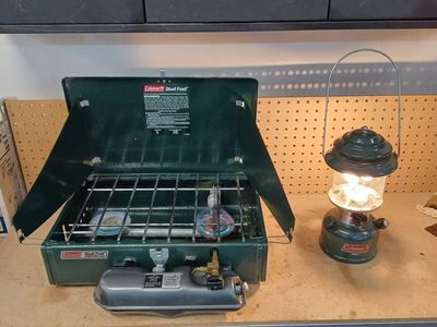 Camping ready Coleman lantern and stove