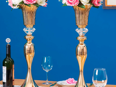 2 pack Gold Vase for Wedding Centerpieces, Metal Flower Trumpet Vase with Crystal Bead, 21.65" Tall