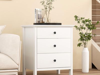 New! Giantex Nightstand with 3 Drawers, Wooden Side End Table with Solid Wood Legs, Retro 3-Drawer Bedside Table Night Stand