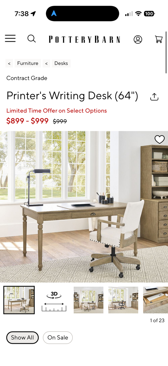 Pottery Barn 64” Desk
