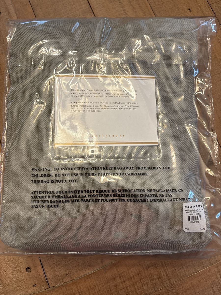 Pottery Barn Peyton Linen/Cotton Drapery Panel, 50" x 108", Zinc Gray