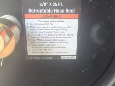 Central Pneumatic 3/8" x 25 FT. Retractable Air Hose Reel