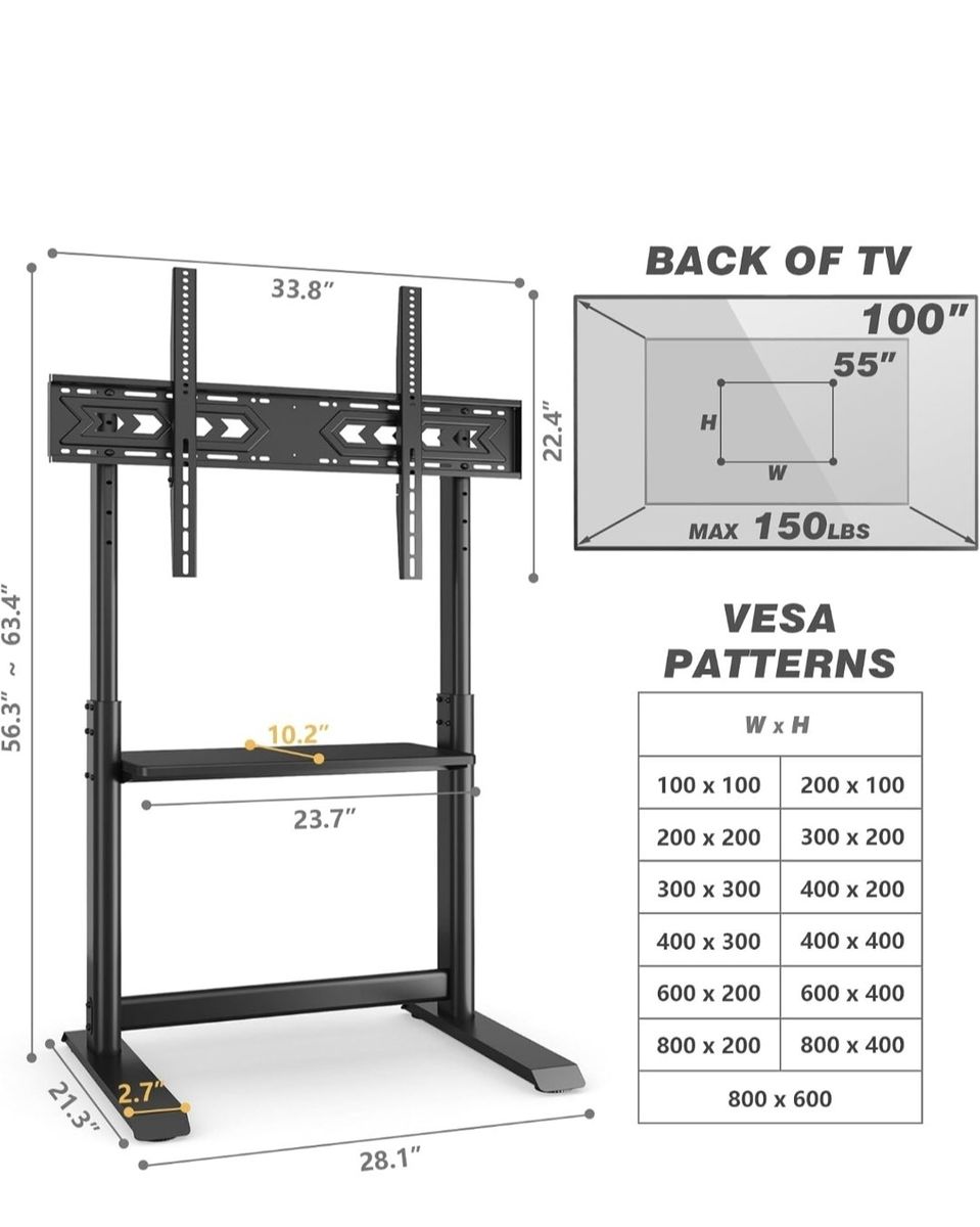 TF1301 / YL-2310A Mobile TV Stand w/ Shelf - black, Max 150lb TV