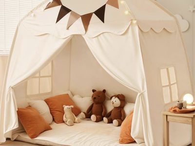 Toddler Play Tent with Padded Rug Khaki 51x39x51”
