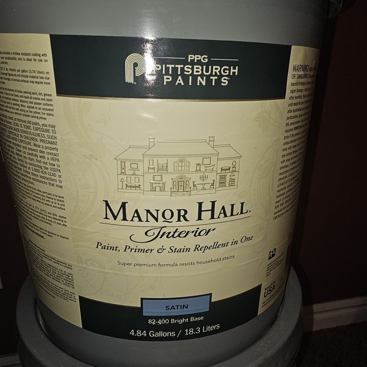 2 unopened Pittsburgh Paints Manor Hall Interior Paint Satin 10 Gallons-Shaker Beige
